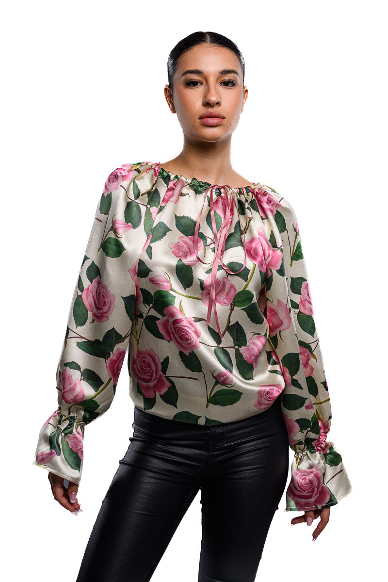 Romantic Rose Silk Blouse