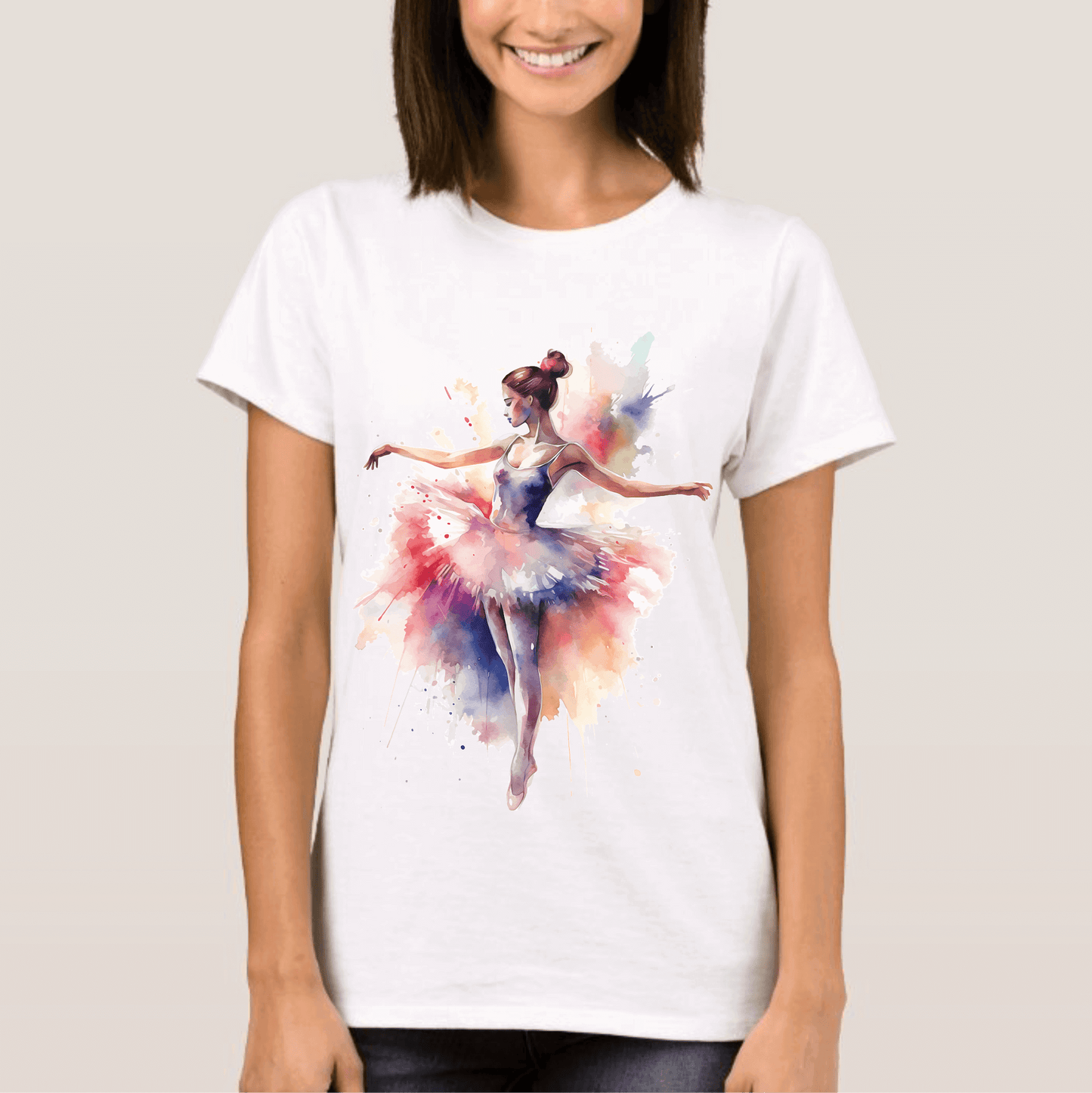 Tricou Femei Alb - Ballerina Watercolors
