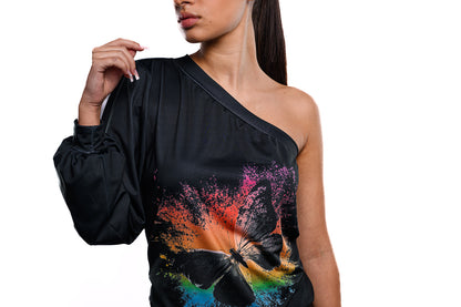 One Sleeve Blouse  - Rainbow Butterfly